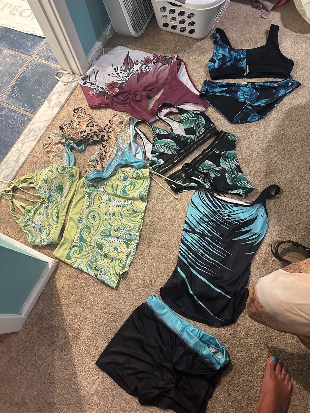 Black & Teal Tropical Print Women's Tankini Set - Picture 5 of 5